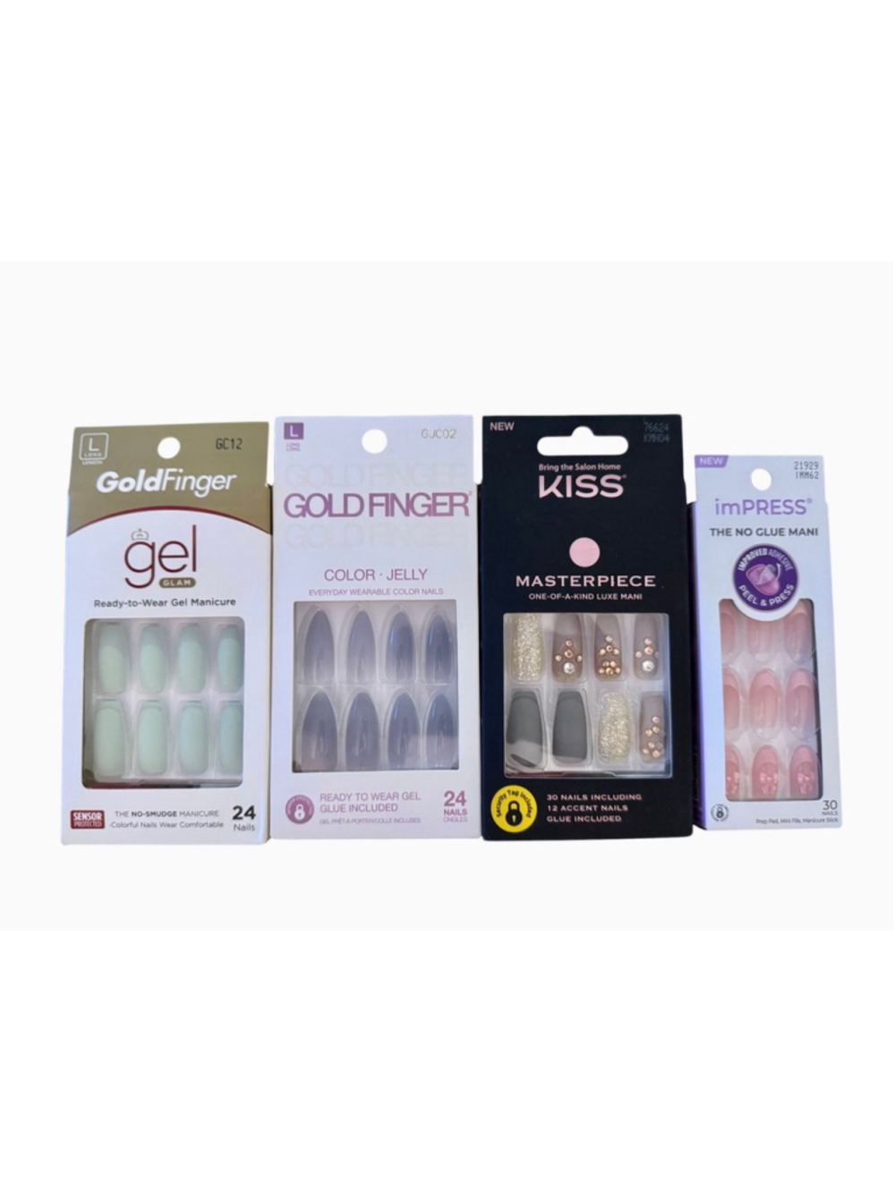 GoldFinger, KISS, and imPRESS Nails, Rhinestone, Green, Jelly, Almond shape. New